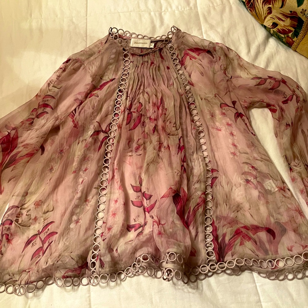 Zimmerman silk chiffon blouse muted floral circle lace blouse